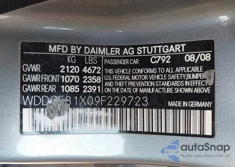 2009 Mercedes-Benz C 300 Sport 4Matic from USA, damaged, VIN WDDGF81X09F229723